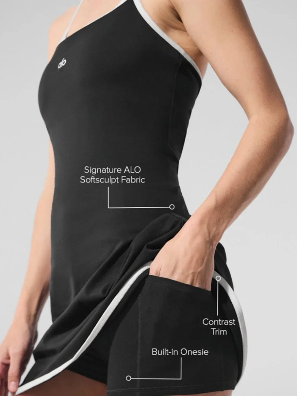 ALO YOGA Softsculpt Halter Dress - Black/White - Size Small